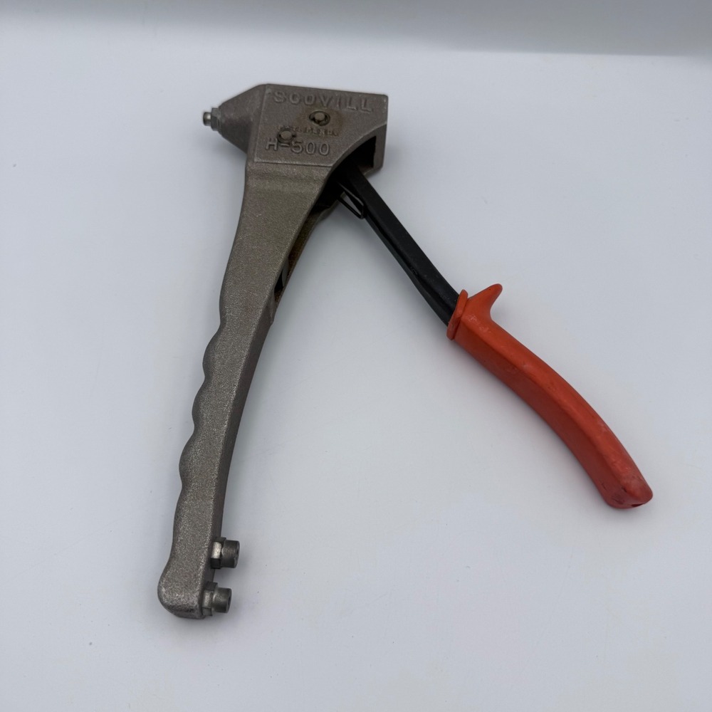 Scovill H-500 Vintage Pop Rivet Gun Tool Manual Handheld Press Cast Metal Orange